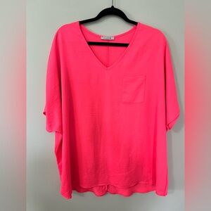 Bright Pink V-Neck Blouse